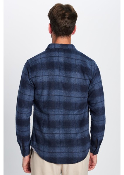Erkek Slim Fit Dar Kesim Oduncu Tek Cep Kareli Kışlık Gömlek