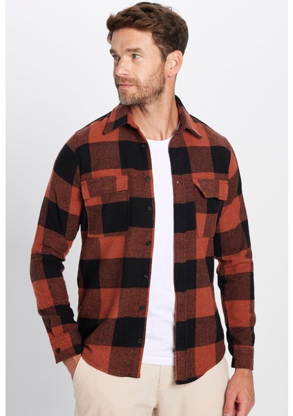 Erkek Slim Fit Dar Kesim Oduncu Çift Cep Kapaklı Kareli Kışlık Gömlek fiyatları