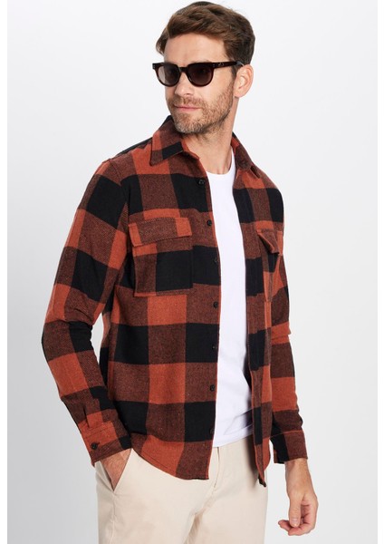 Erkek Slim Fit Dar Kesim Oduncu Çift Cep Kapaklı Kareli Kışlık Gömlek fırsatları