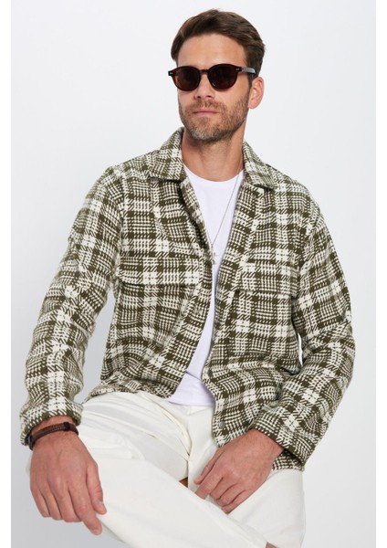 Erkek Relax Fit Rahat Kesim Çıtçıtlı Çift Cepli Kareli Kışlık Apaş Yaka Mont Gömlek