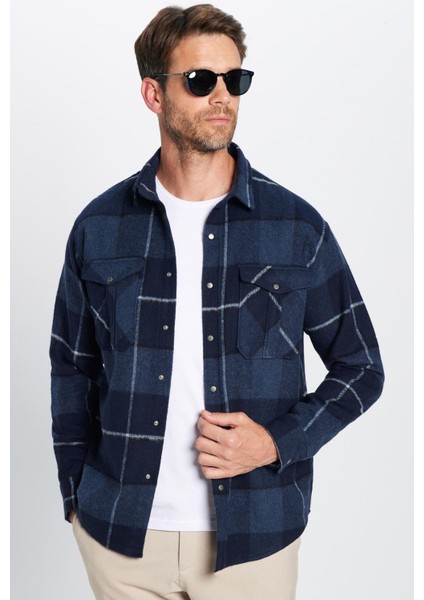 Erkek Relax Fit Rahat Kesim Oduncu Çift Cep Düğmeli Kareli Kışlık Gömlek modelleri