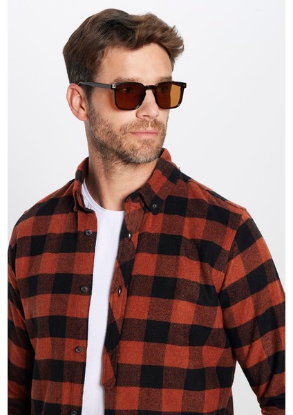 Erkek Slim Fit Dar Kesim Oduncu Düğmeli Yaka Kareli Kışlık Gömlek