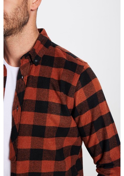 Erkek Slim Fit Dar Kesim Oduncu Düğmeli Yaka Kareli Kışlık Gömlek fırsatları
