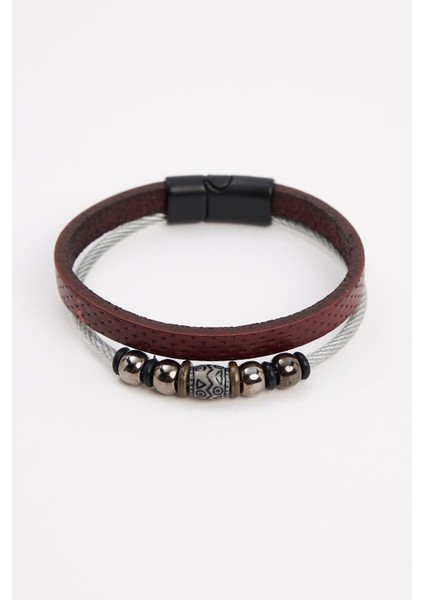 Erkek Hakiki Deri Kahverengi Bileklik