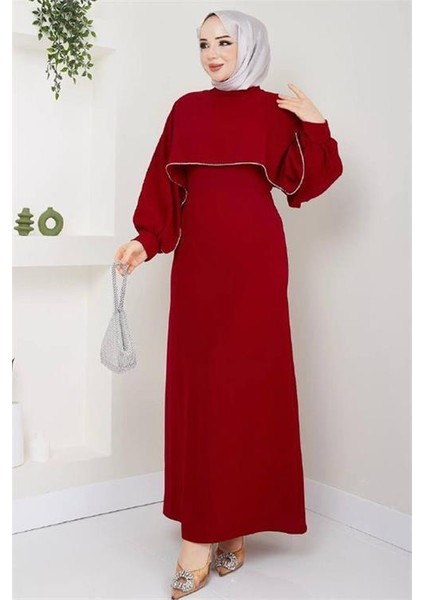 Dipmoda kadın likralı taş detaylı tesettür elbise NMS011