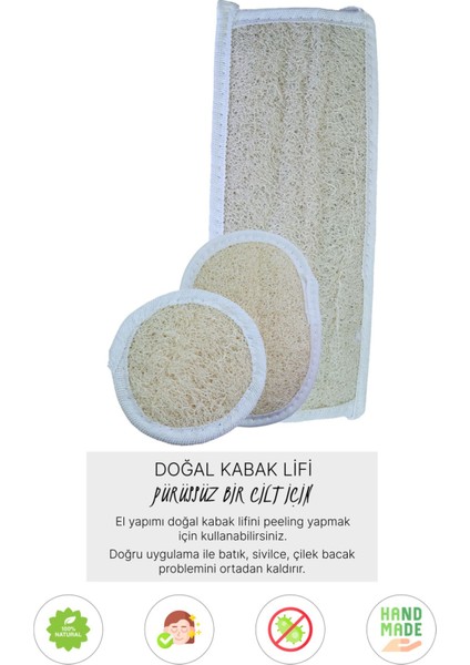 Doğal Kabak Lifi Uzun Sırt + Oval + Yüz, Banyo Kesesi, Organik, Cilt Bakımı