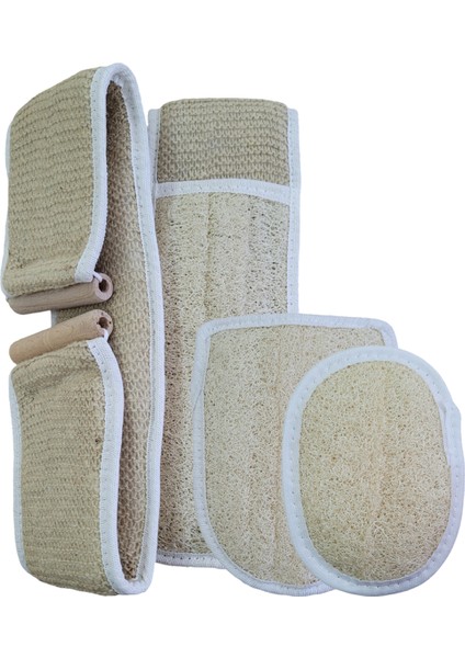 Doğal Kabak Lifi Tahtalı Örme + Eldiven + Oval, Banyo Kesesi, Organik, Cilt Bakımı