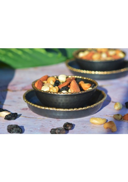 Bakır Çerezlik Gold Eritme Detaylı Tabaklı 2'li (4 Parça)