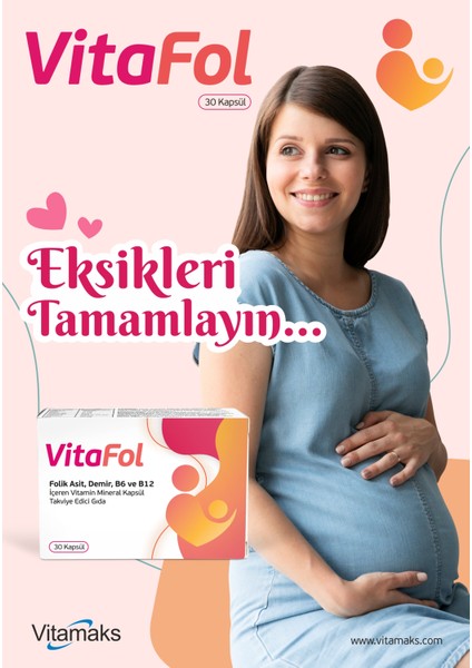 Vitafol Folik Asit, Demir,selenyum, B6 ve B12 Içeren 30 Kapsül