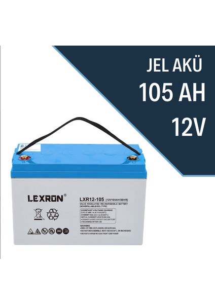 Lexron 12V 100AH Jel Akü Solar Güneş Deep Cycle (Yeni Üretim)