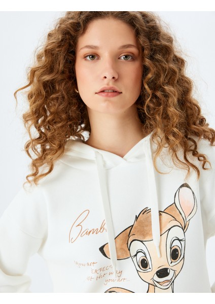 Bambi Lisanslı Baskılı Kapüşonlu Rahat Kalıp Sweatshirt