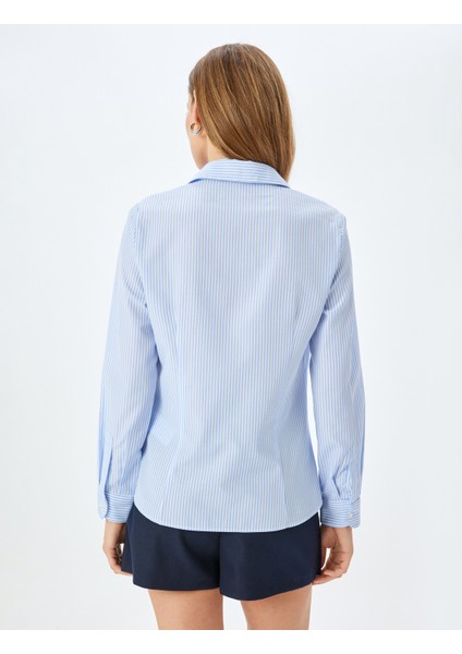 Uzun Kollu Slim Fit Çizgili Poplin Gömlek