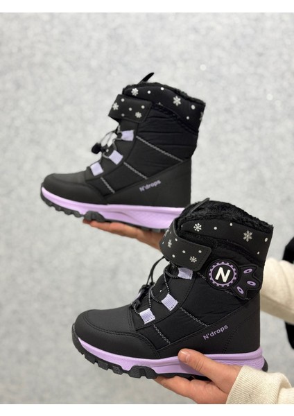 Siyah -Mor Desenli Kız Çocuk Botu fiyatları