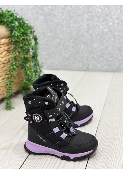 Siyah -Mor Desenli Kız Çocuk Botu modelleri