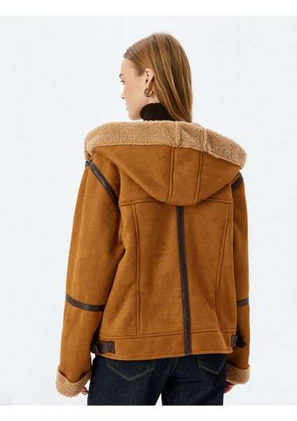 Süet Görünümlü Içi Peluş Kapüşonlu Fermuarlı Cepli Oversize Ceket fırsatları
