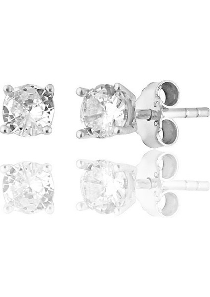 925 Gümüş Pirlanta Montürlü Tektaş Küpe-3mm