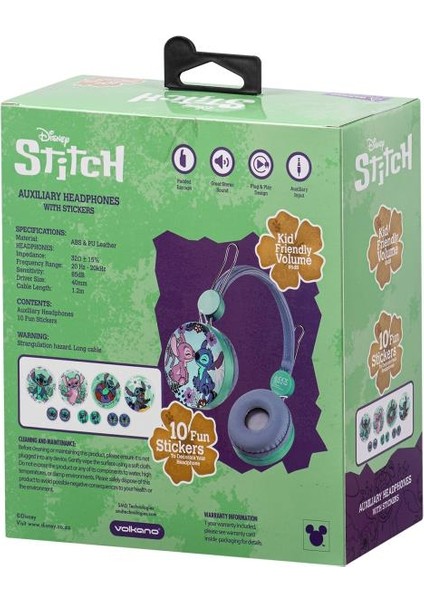 Disney Stitch Kablolu Kulaklık Çocuk Kulaklığı Lisanslı Hediye Stıckerlı DY-10903-ST