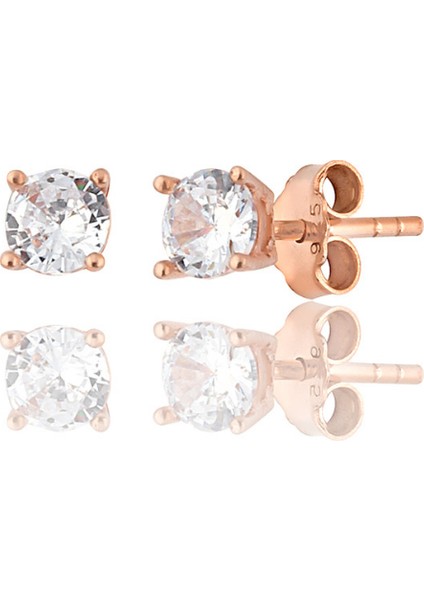Gümüş Pırlanta Montürlü Rose Tektaş Küpe-3 mm
