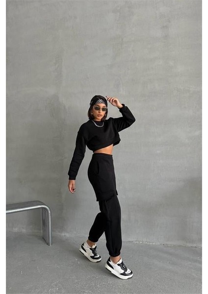 Dip Moda Kadın Bisiklet Yaka Crop Eşofman Takımı DPNBG041