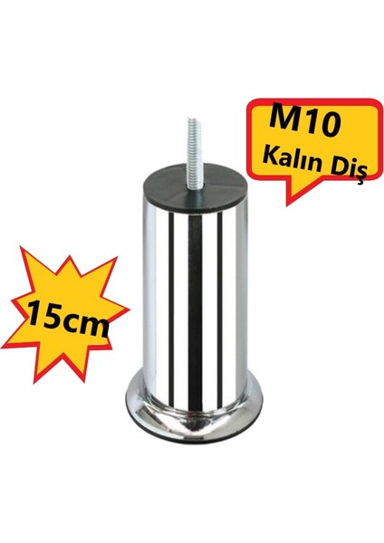 Doruk Vidalı Baza Koltuk Dolap Metal Krom Ayak 3/8 Diş M/10 15 cm