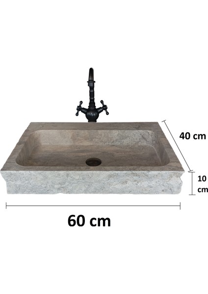 Gümüş Traverten Dikdörtgen Doğal Taş Tezgah Üstü Lavabo