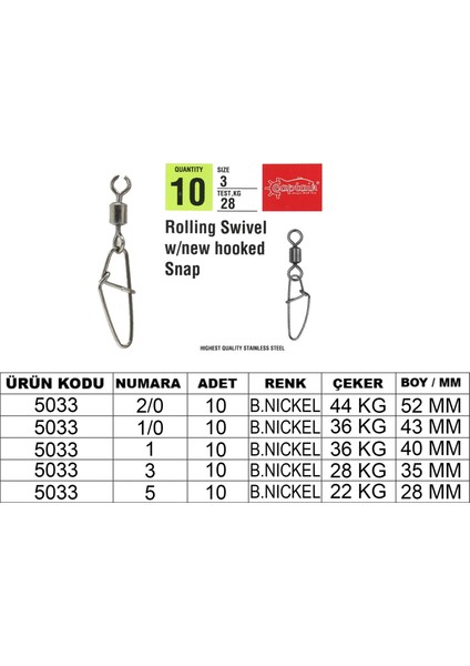 5033 New Hoked Klips 10'lu Paket Black Nikel