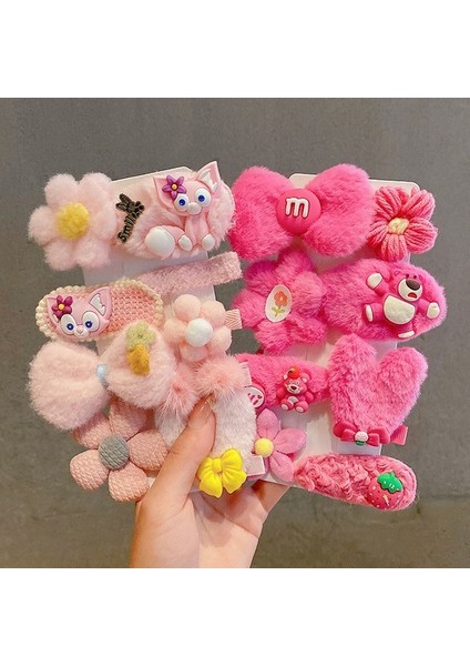 Pembe Lina Peluş Saç Klip Kızlar Bangs Klip Kızlar Sevimli Alın Klipli Kenar Tavan Çocuk Saç Klipsi (Yurt Dışından)