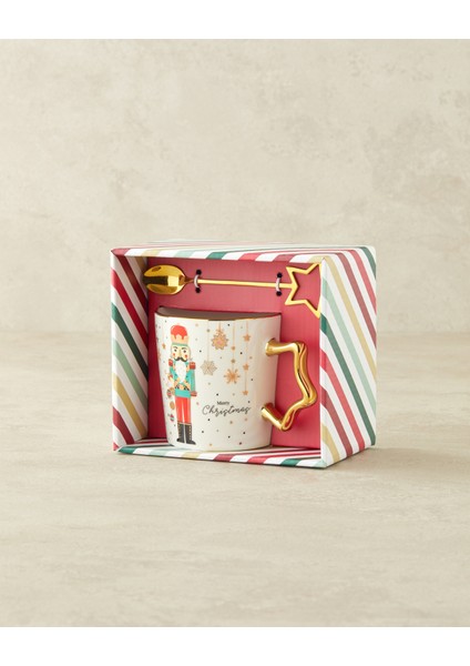 Stary Soldier New Bone China Kaşıklı Kupa 360 ml Kırmızı - Yeşil