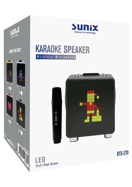 15W 11X11 Piksel LED Ekranlı Karaoke Bluetooth Hoparlör Siyah BTS-270