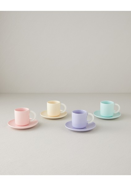 Softy New Bone China 8 Parça 4 Kişilik Kahve Fincan Takımı 100 ml Renkli