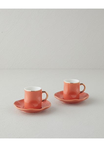 English Home Rolly New Bone China 4 Parça 2 Kişilik Kahve Fincan Takımı Terracotta