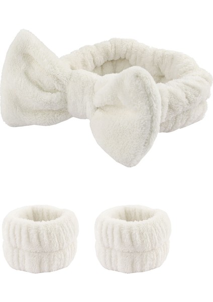 Fiyonk ve Kolluklu Peluş Bandana Makyaj Spa Saç Bandı Beyaz fiyatları