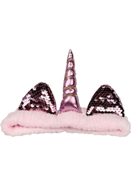 Unicorn Peluş Bandana Makyaj Saç Bandı Açık Pembe Pembe Boynuzlu modelleri