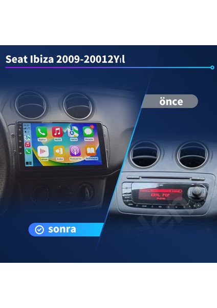 Seat Ibiza （2009-20012YIL）2GB Ram 32GB Rom Android Multimedya Sürüm 13 Kablosuz Carplay Navigasyon 9 Inç Ekran fiyatları