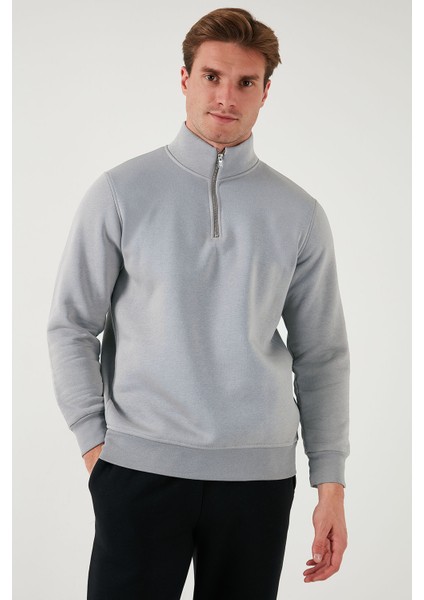 Pamuklu Regular Fit Yarım Fermuarlı Dik Yaka Sweat Erkek Sweat 59052592 fırsatları