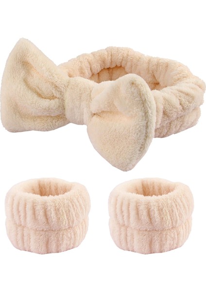 Fiyonk ve Kolluklu Peluş Bandana Makyaj Spa Saç Bandı Açık Kahve fiyatları