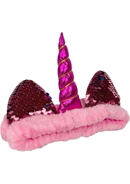 Unicorn Peluş Bandana Makyaj Saç Bandı Pembe Pembe Boynuzlu modelleri