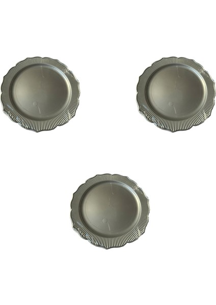 Davet Doğum Günü Parti Sert Plastik Yuvarlak Mika Tabak - 18 Cm. - Gri - 6'lı 3 Paket