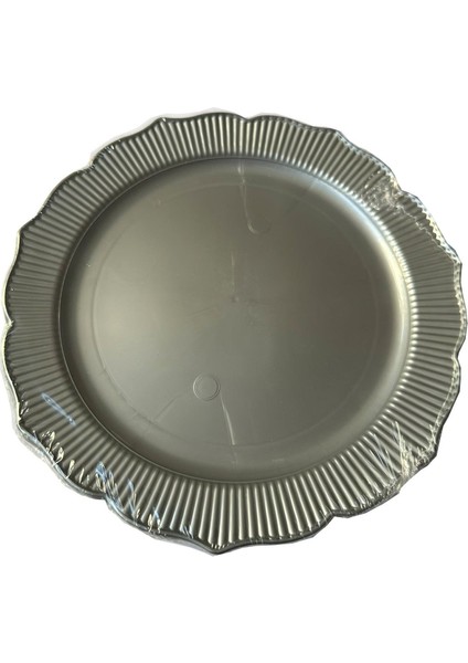 Davet Doğum Günü Parti Sert Plastik Yuvarlak Mika Tabak - 18 Cm. - Gri - 6'lı 3 Paket