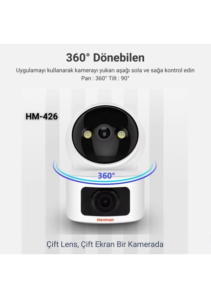 HM-426 Çift Kameralı Wifi Ptz Gece Görüşlü Bebek Kamerası