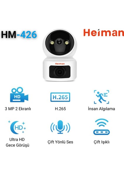 HM-426 Çift Kameralı Wifi Ptz Gece Görüşlü Bebek Kamerası