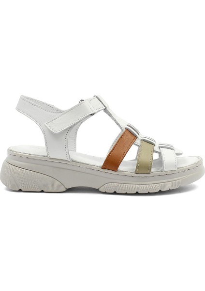 Kadın Beyaz Bilekten Cırt Cırtlı Gladyatör Sandalet