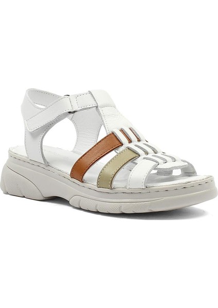 Kadın Beyaz Bilekten Cırt Cırtlı Gladyatör Sandalet modelleri