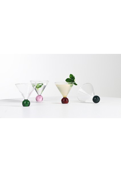 4 Adet Set Renkli Küreli Cam Dondurma Sunum ve Tatlı Sunum Kasesi/bardağı 200 ml