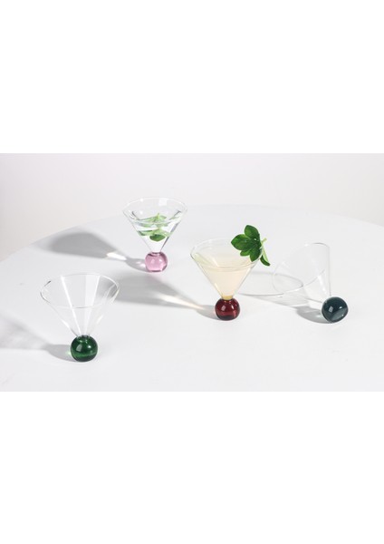 4 Adet Set Renkli Küreli Cam Dondurma Sunum ve Tatlı Sunum Kasesi/bardağı 200 ml
