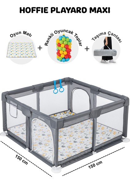 Playard Maxi Güvenli Bebek ve Çocuk Oyun Alanı Oyun Parkı 150X150CM Oyun Matı ve Topları