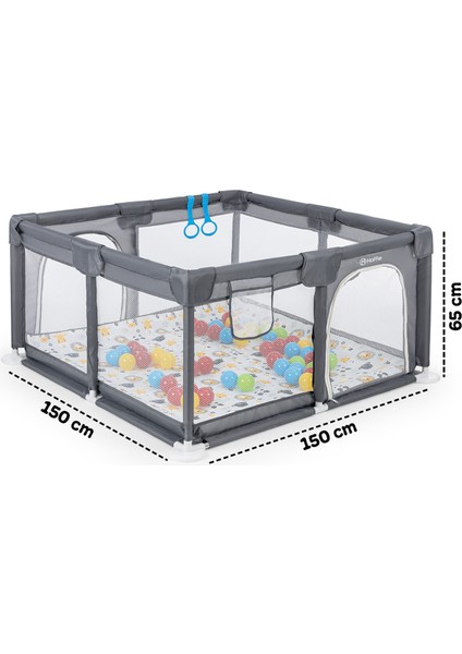 Playard Maxi Güvenli Bebek ve Çocuk Oyun Alanı Oyun Parkı 150X150CM Oyun Matı ve Topları