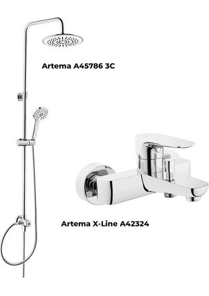 3c Duş Kolonu A45786 ve Artema X-Line A42324 Banyo Bataryası