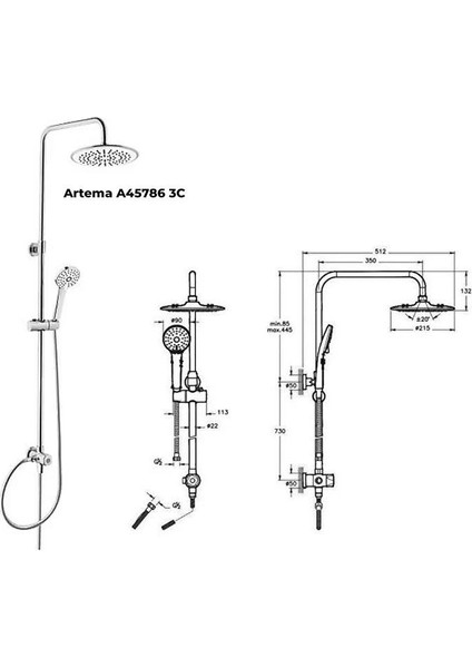 3c Duş Kolonu A45786 ve Artema X-Line A42324 Banyo Bataryası fiyatları