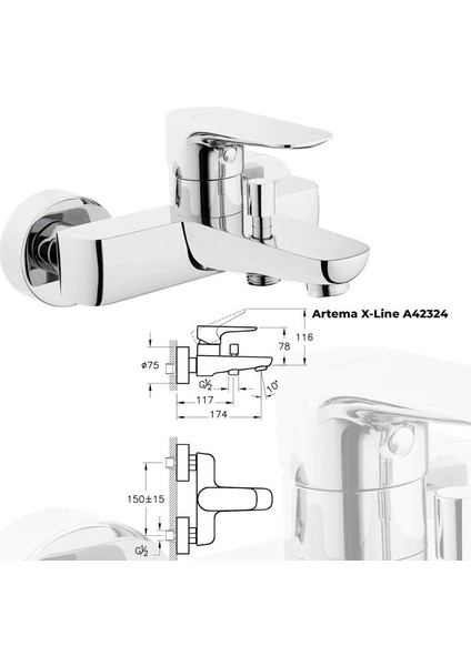 3c Duş Kolonu A45786 ve Artema X-Line A42324 Banyo Bataryası modelleri